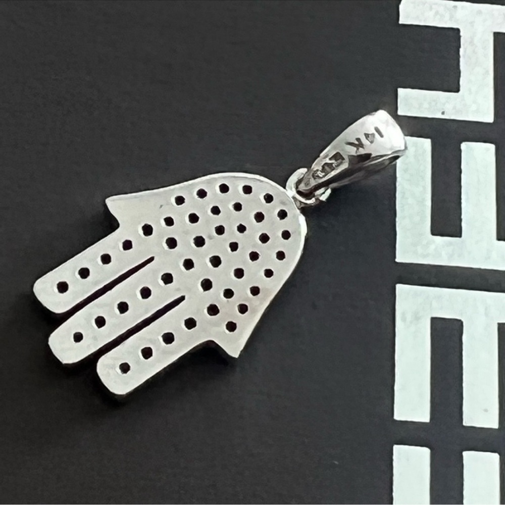 $1885 EFFY 14K white gold necklace hamsa diamond pendant Hand of Fatima box - Picture 6 of 12